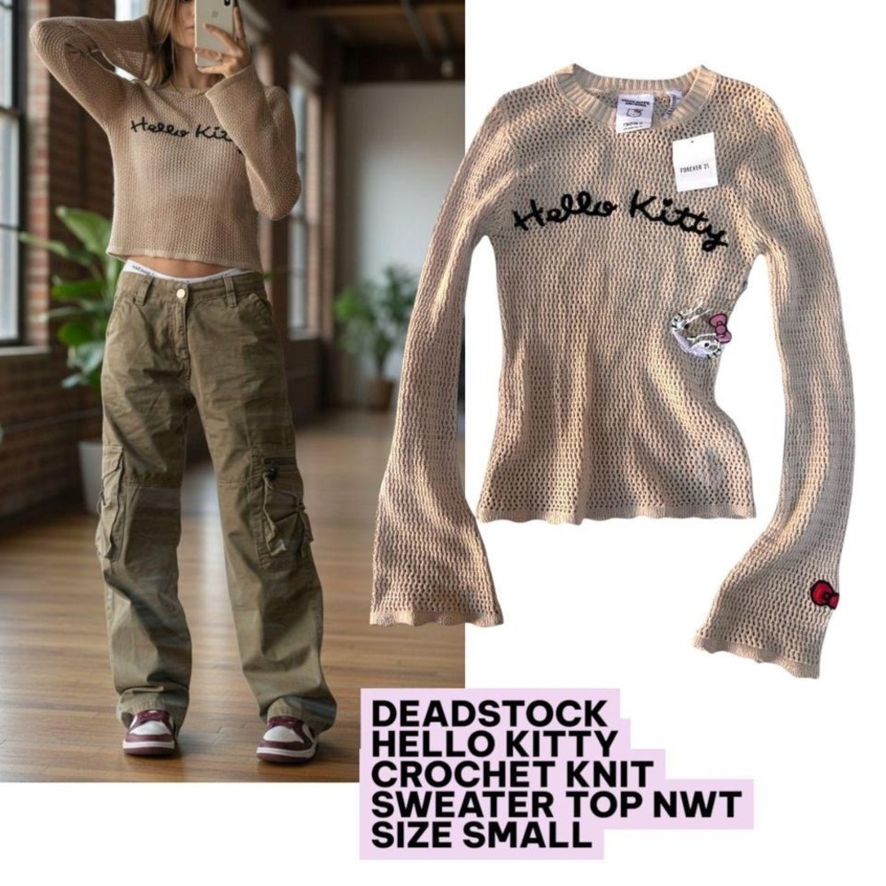 DEADSTOCK CROCHET LONG SLEEVE HELLO KITTY SANRIO KNIT‎ SWEATER SMALL